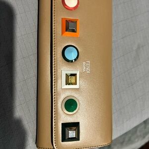 Fendi Beige Wallet with Multicolor Studs